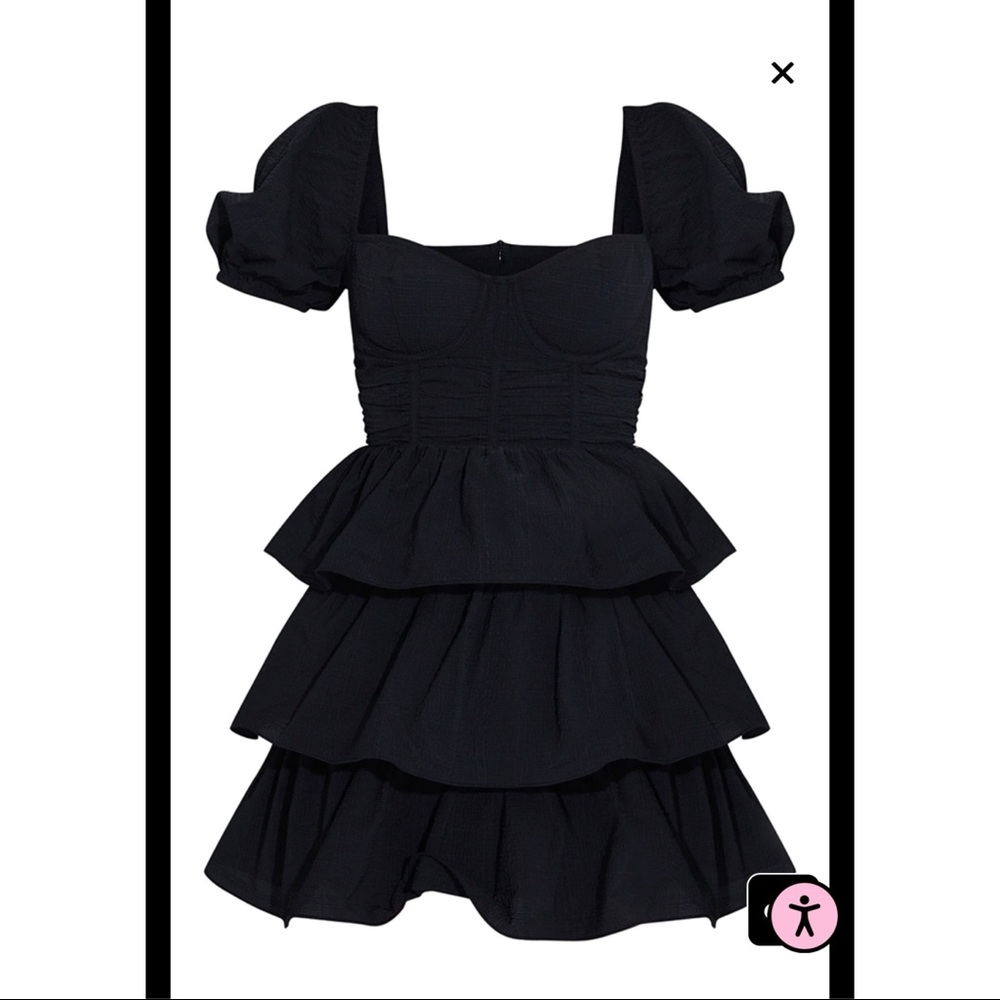 NWT Black Crinkle Cup Detail Tiered Skirt Skater Dress